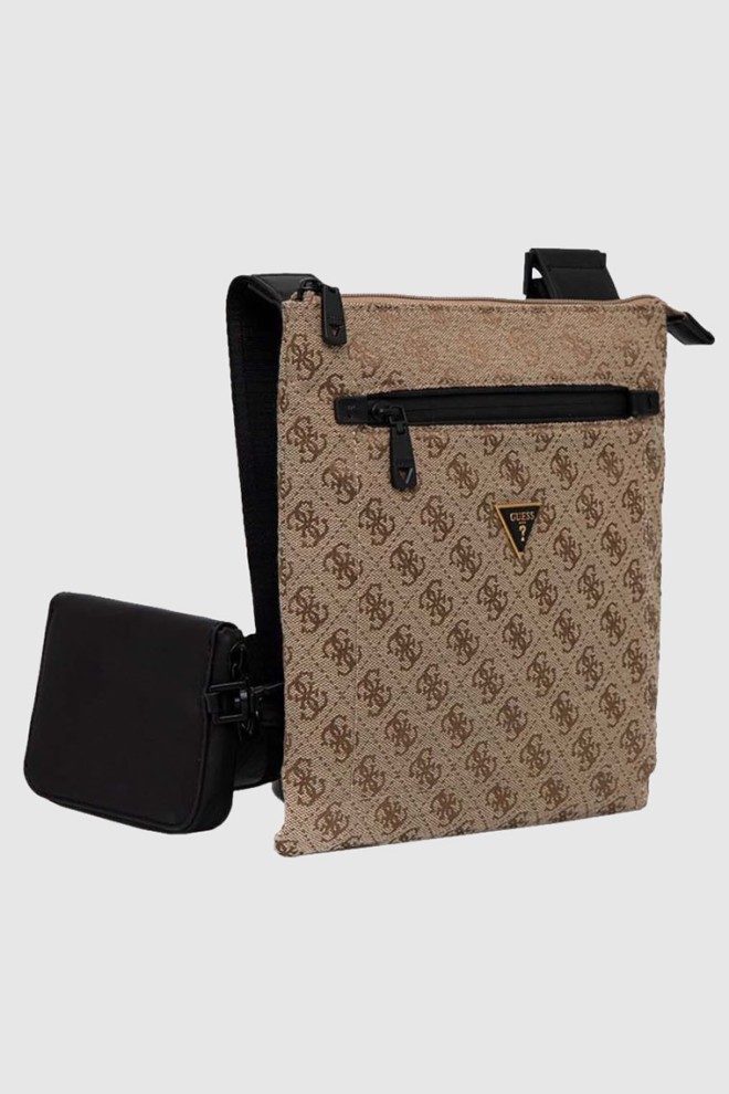 GUESS Geantă de umăr cu logo pentru bărbați, maro, cu husă