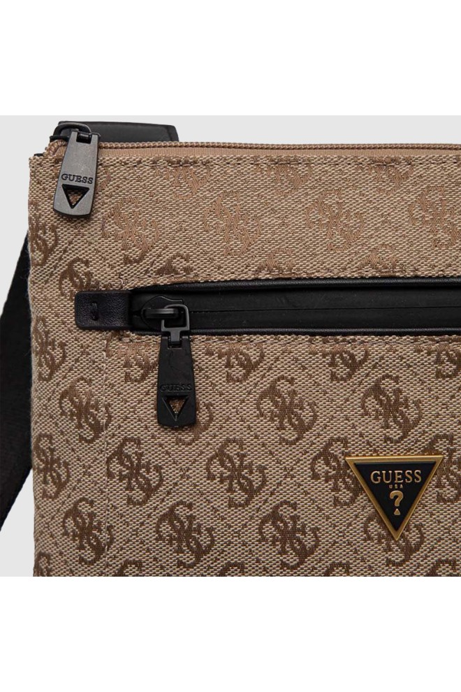 GUESS Geantă de umăr cu logo pentru bărbați, maro, cu husă