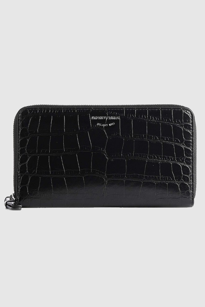 EMPORIO ARMANI Portofel negru pentru femei cu model crocodil