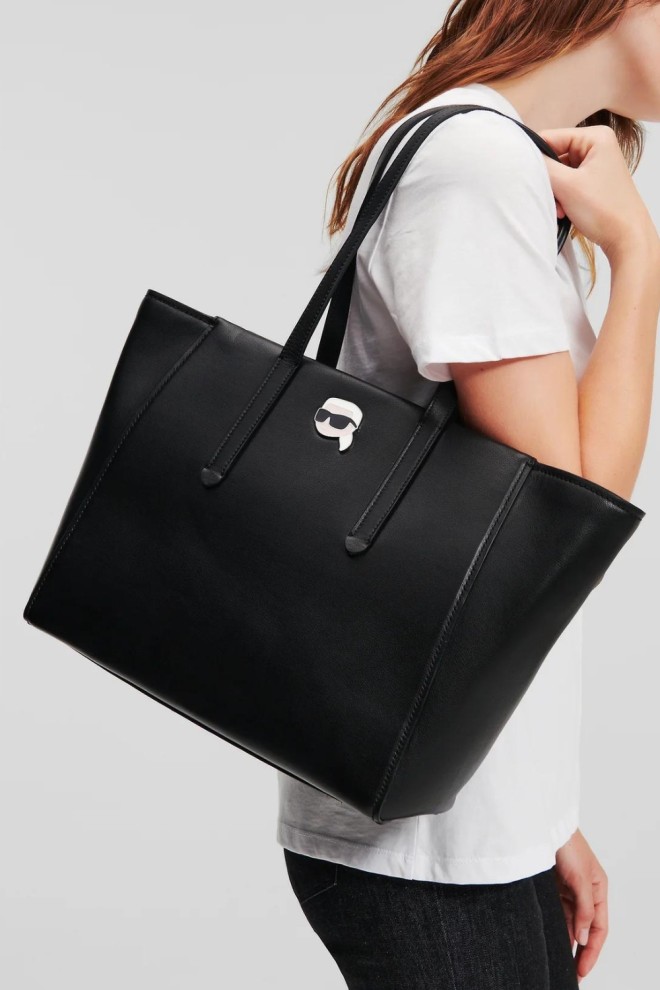 KARL LAGERFELD Black Leather Tote Pin shopper bag