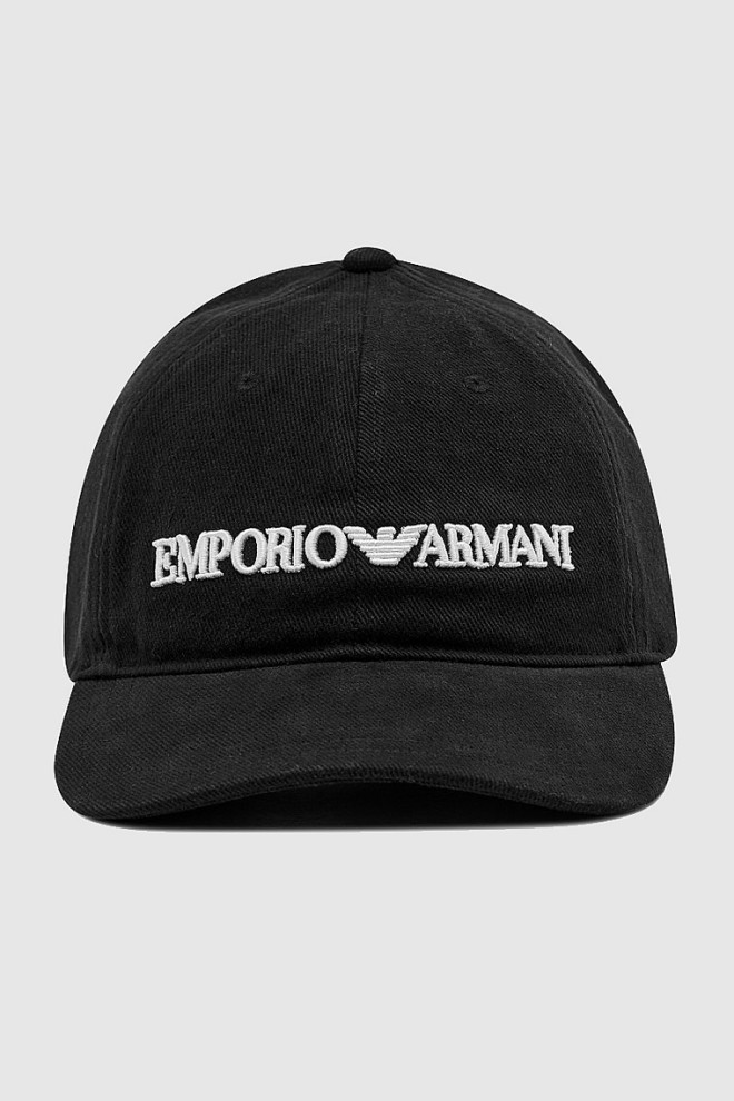 EMPORIO ARMANI Black baseball cap with white logo