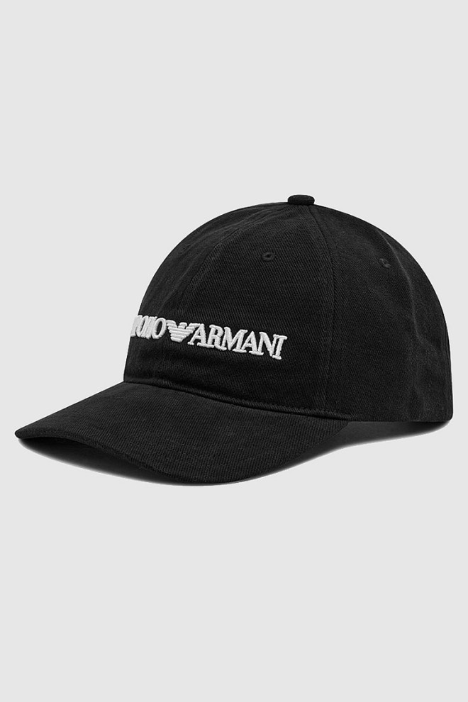 EMPORIO ARMANI Black baseball cap with white logo