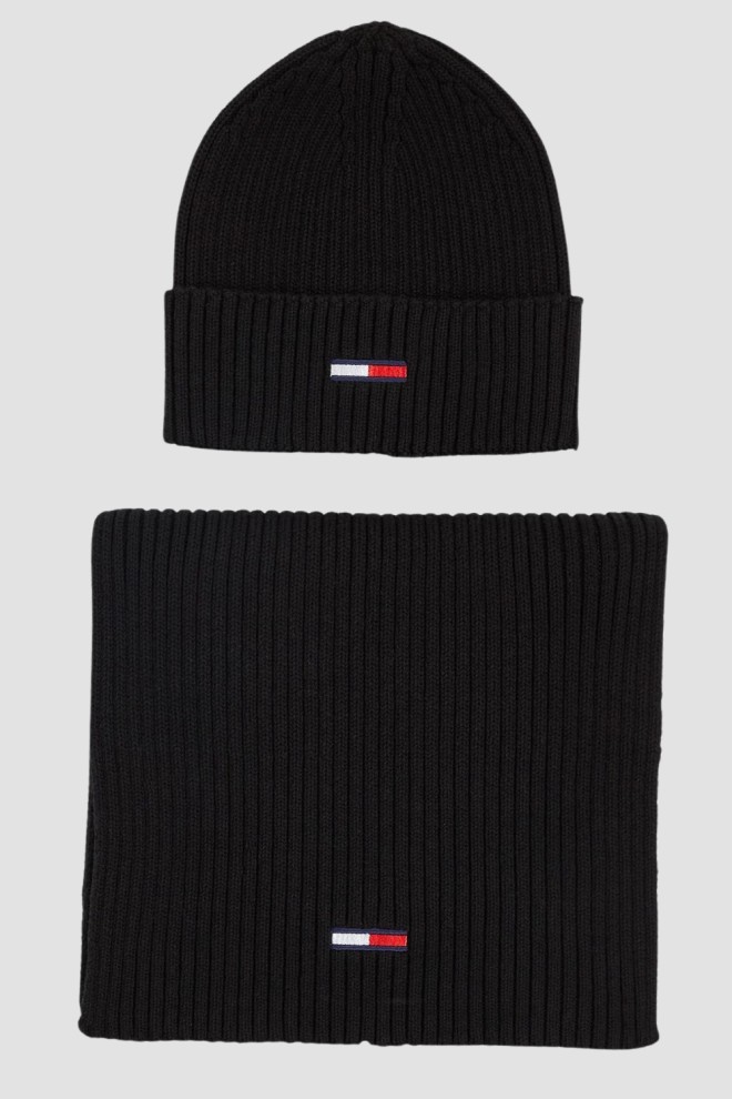 TOMMY JEANS Black hat and scarf set