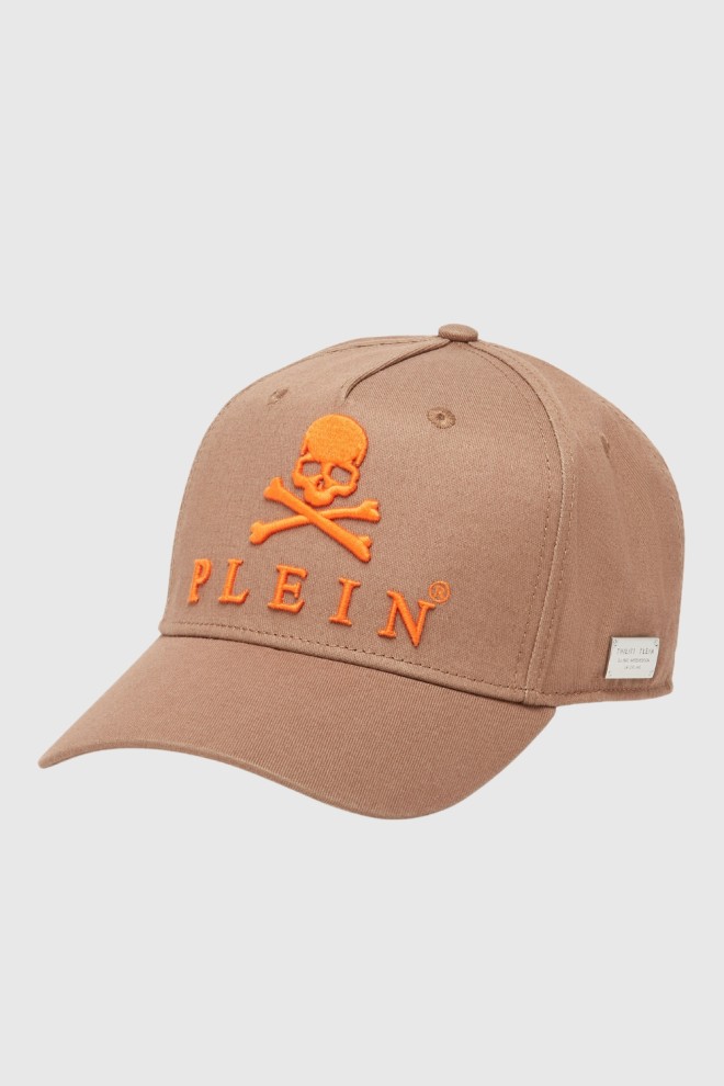 PHILIPP PLEIN Brązowa czapka z daszkiem Skull&Bones