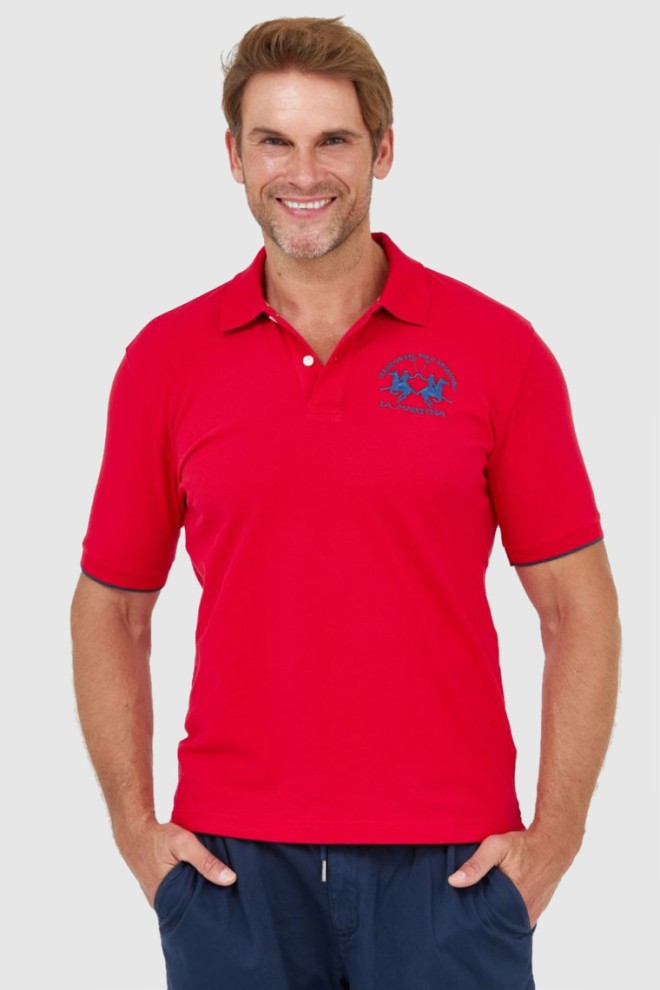 LA MARTINA Tricou polo roșu pentru bărbați cu logo brodat