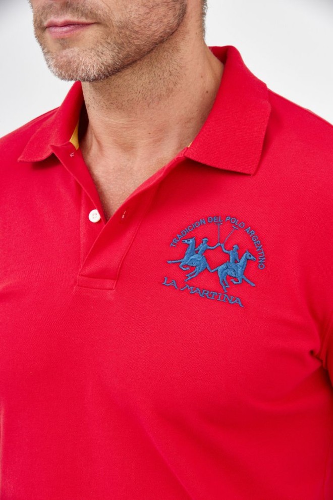 LA MARTINA Tricou polo roșu pentru bărbați cu logo brodat