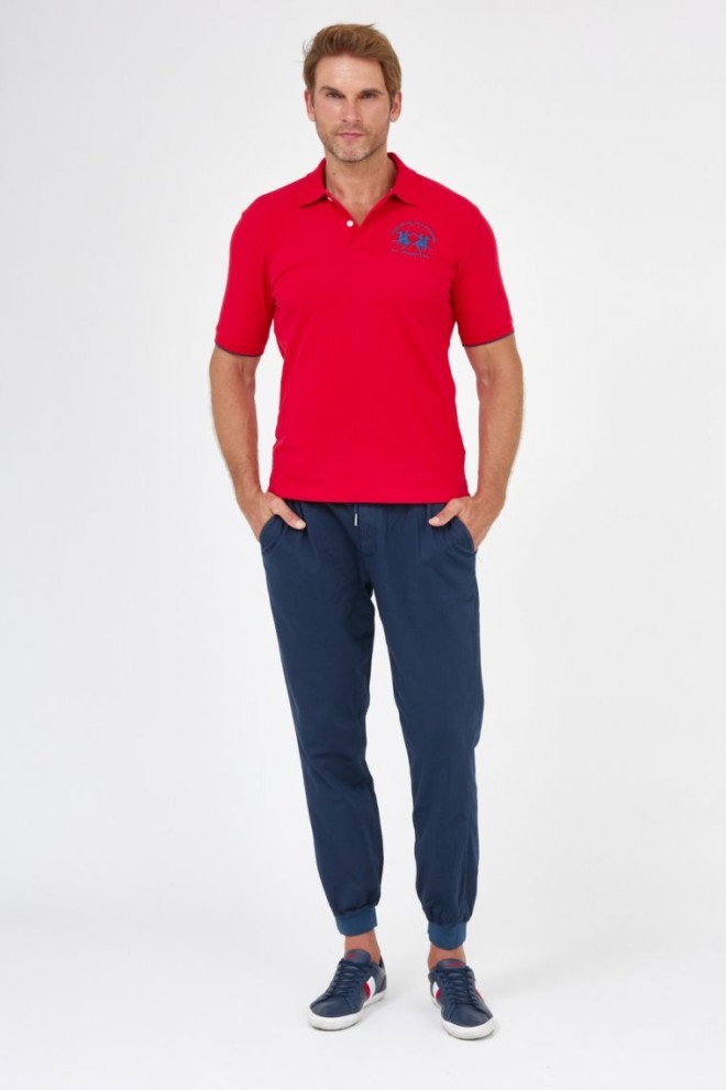 LA MARTINA Tricou polo roșu pentru bărbați cu logo brodat