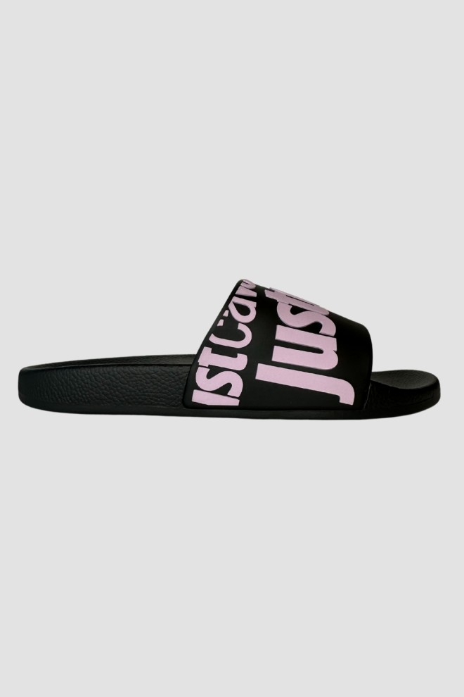 JUST CAVALLI Black flip-flops with purple logo Fondo Pool