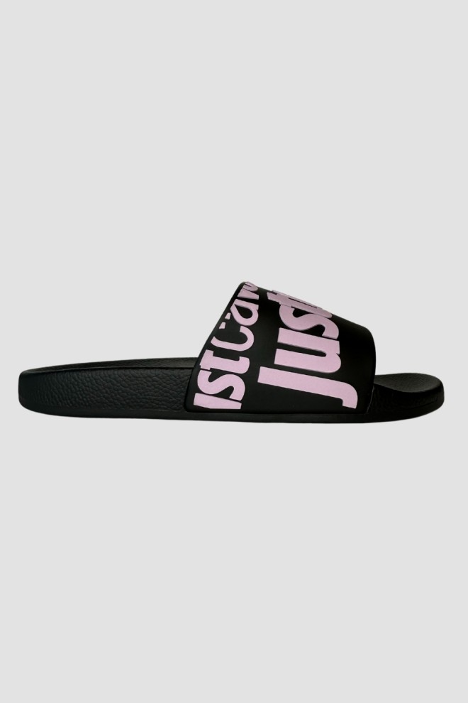 JUST CAVALLI Flip-flops negri cu logo violet Fondo Pool