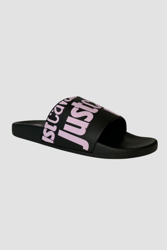 JUST CAVALLI Black flip-flops with purple logo Fondo Pool