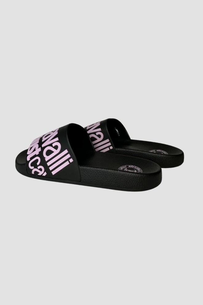 JUST CAVALLI Black flip-flops with purple logo Fondo Pool