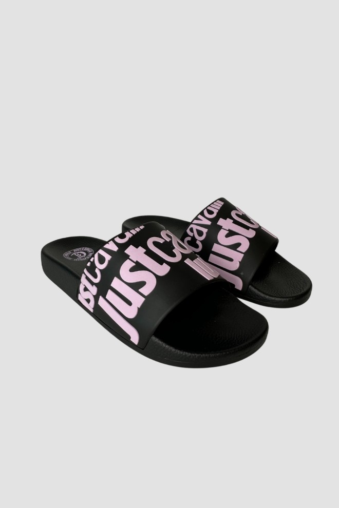 JUST CAVALLI Black flip-flops with purple logo Fondo Pool