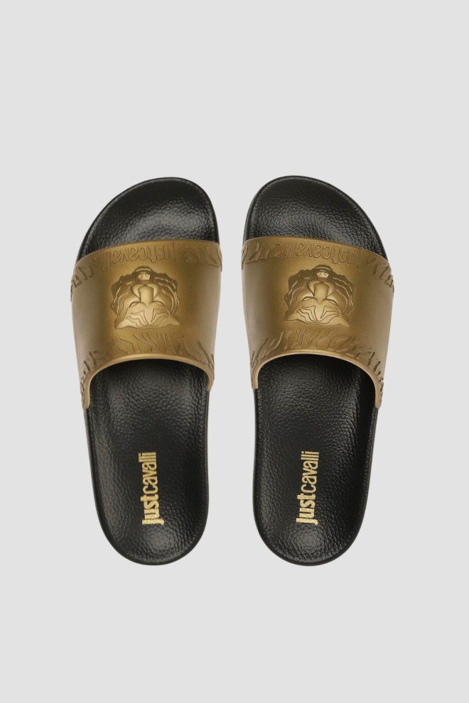 JUST CAVALLI Black and gold Fondo Pool flip-flops