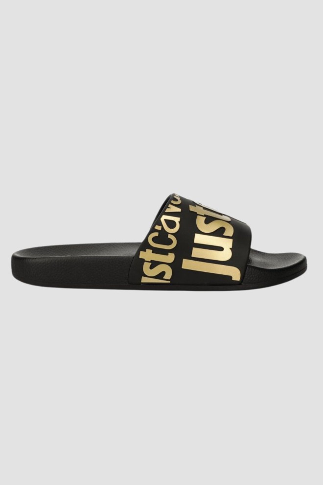 JUST CAVALLI Black flip-flops with gold logo Fondo Pool