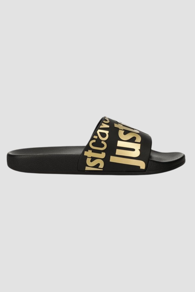JUST CAVALLI Flip-flops negri cu logo auriu Fondo Pool
