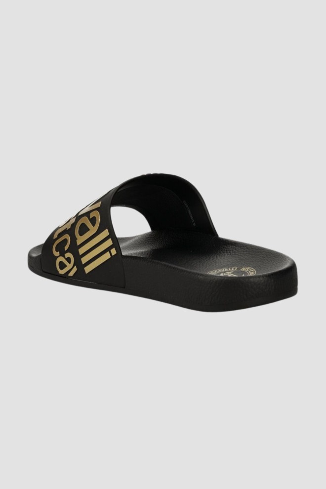 JUST CAVALLI Flip-flops negri cu logo auriu Fondo Pool