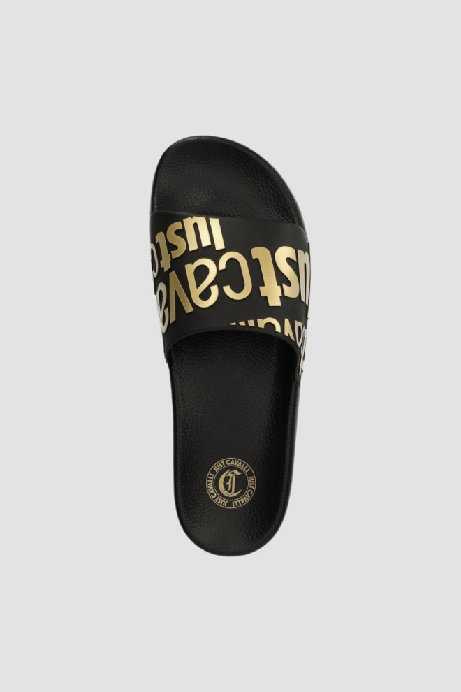 JUST CAVALLI Black flip-flops with gold logo Fondo Pool