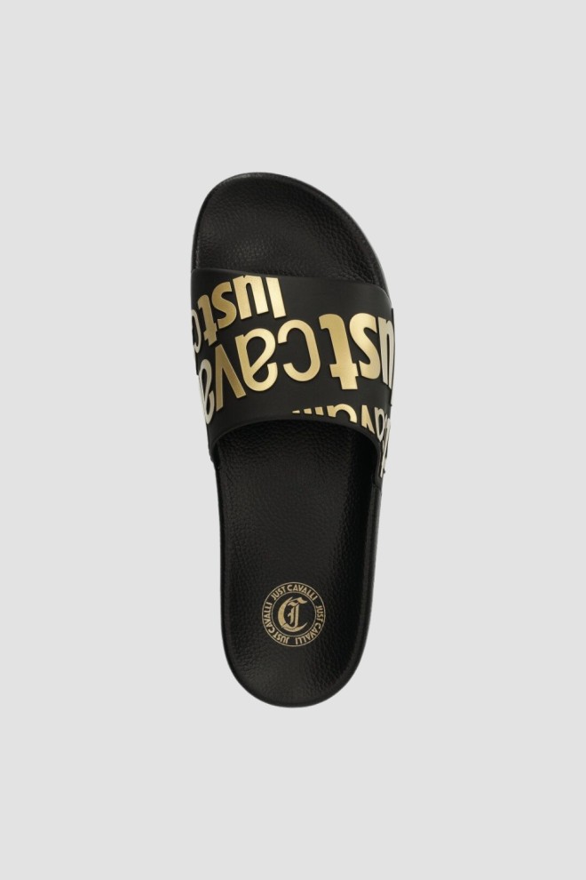 JUST CAVALLI Flip-flops negri cu logo auriu Fondo Pool