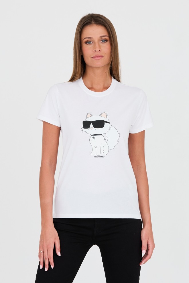 KARL LAGERFELD Біла футболка з котомKARL LAGERFELD Biały t-shirt z kotem