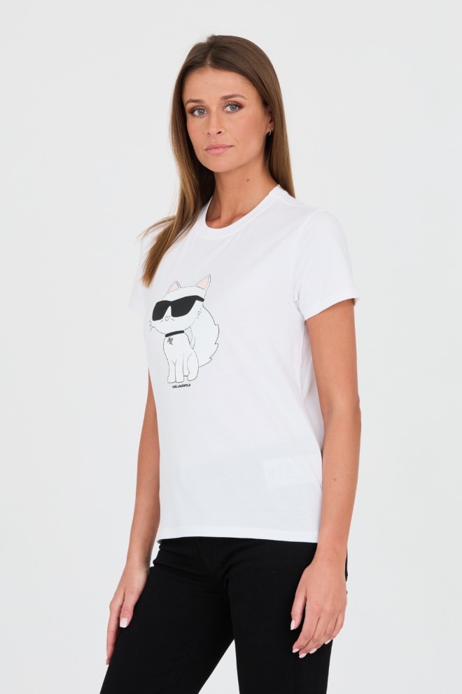 KARL LAGERFELD Біла футболка з котомKARL LAGERFELD Biały t-shirt z kotem