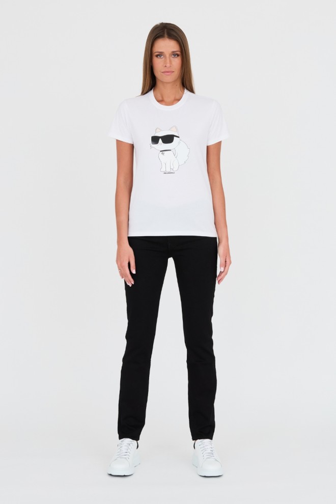 KARL LAGERFELD White t-shirt with catKARL LAGERFELD Biały t-shirt z kotem