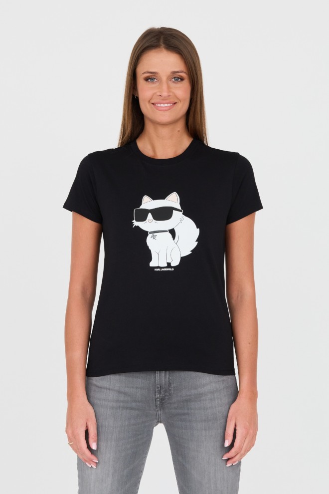 KARL LAGERFELD Black t-shirt with catKARL LAGERFELD Czarny t-shirt z kotem