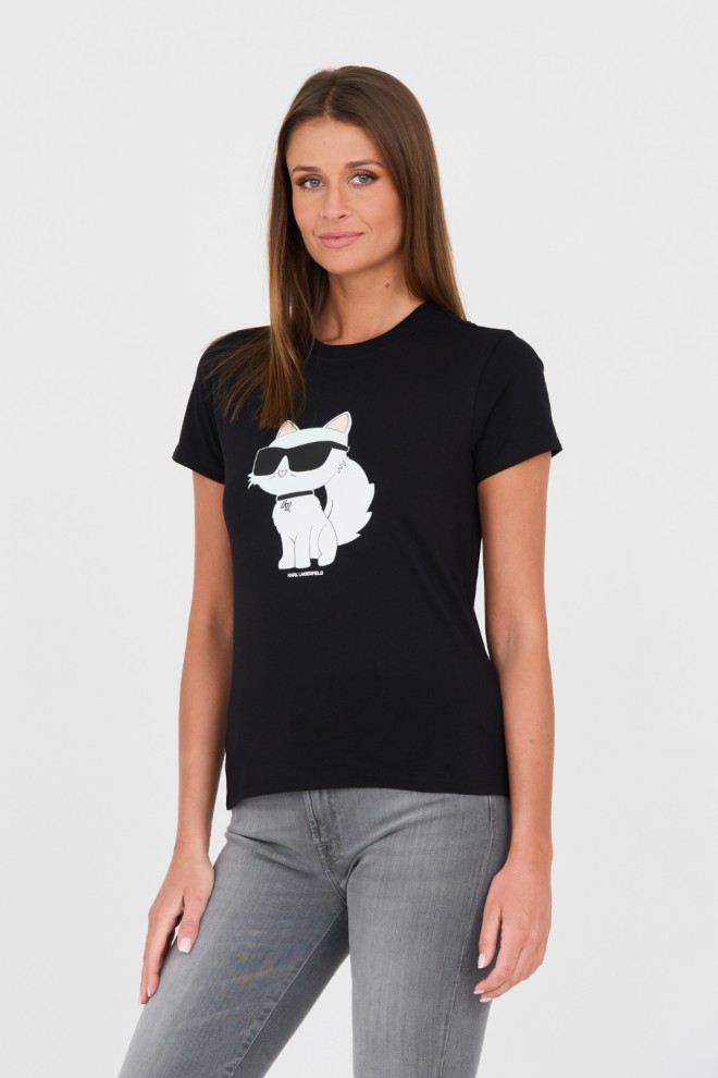 KARL LAGERFELD Black t-shirt with catKARL LAGERFELD Czarny t-shirt z kotem