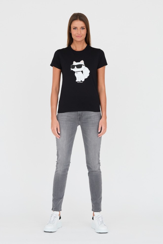 KARL LAGERFELD Чорна футболка з котомKARL LAGERFELD Czarny t-shirt z kotem