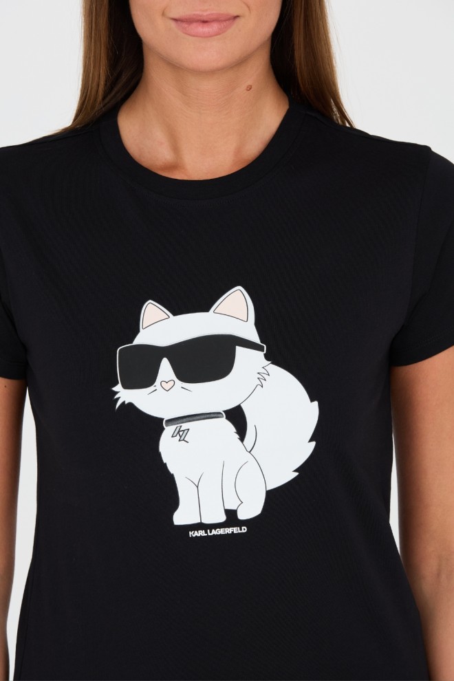 KARL LAGERFELD Black t-shirt with catKARL LAGERFELD Czarny t-shirt z kotem