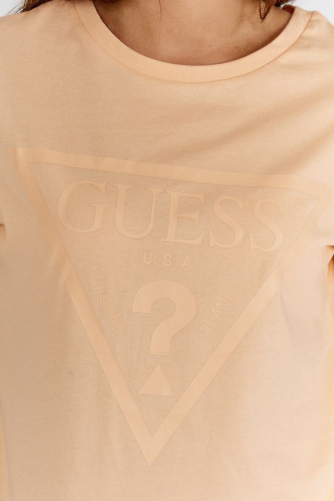 GUESS Tricou pentru femei din bumbac Peach cu logo triunghiular
