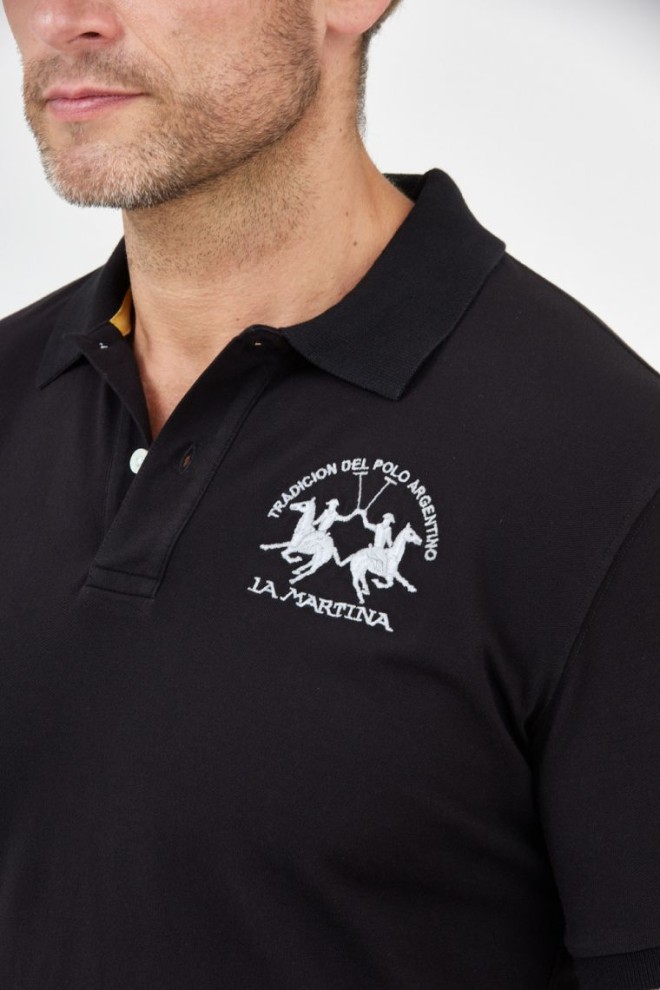 LA MARTINA Tricou polo negru pentru bărbați cu logo brodat