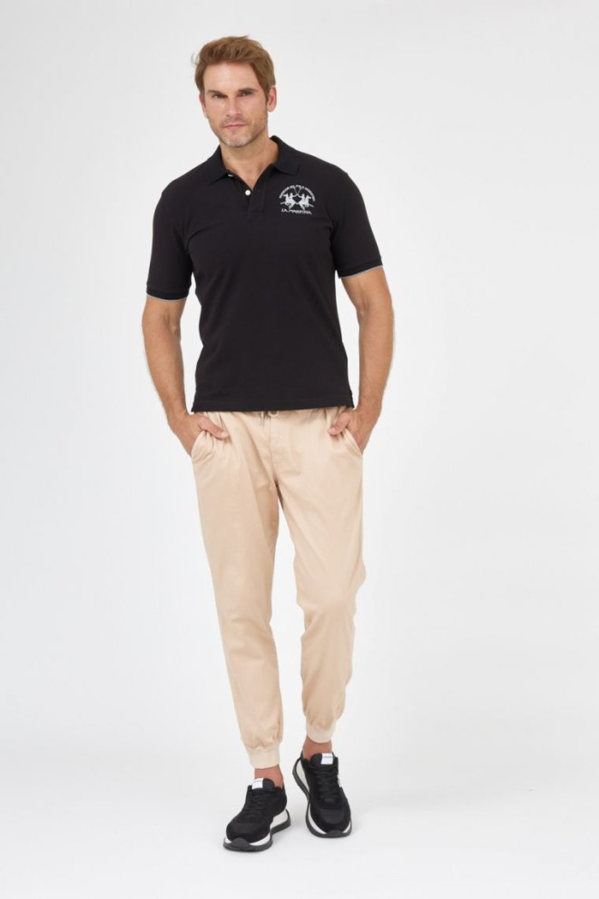 LA MARTINA Tricou polo negru pentru bărbați cu logo brodat