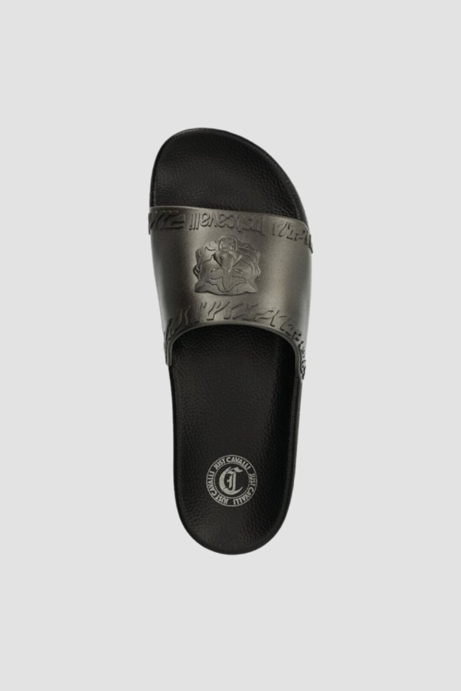 JUST CAVALLI Black and silver Fondo Pool flip-flops