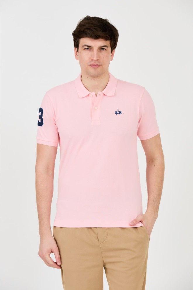 LA MARTINA Polo roz pentru bărbați cu logo mic