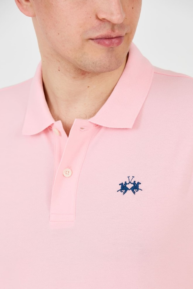 LA MARTINA Polo roz pentru bărbați cu logo mic