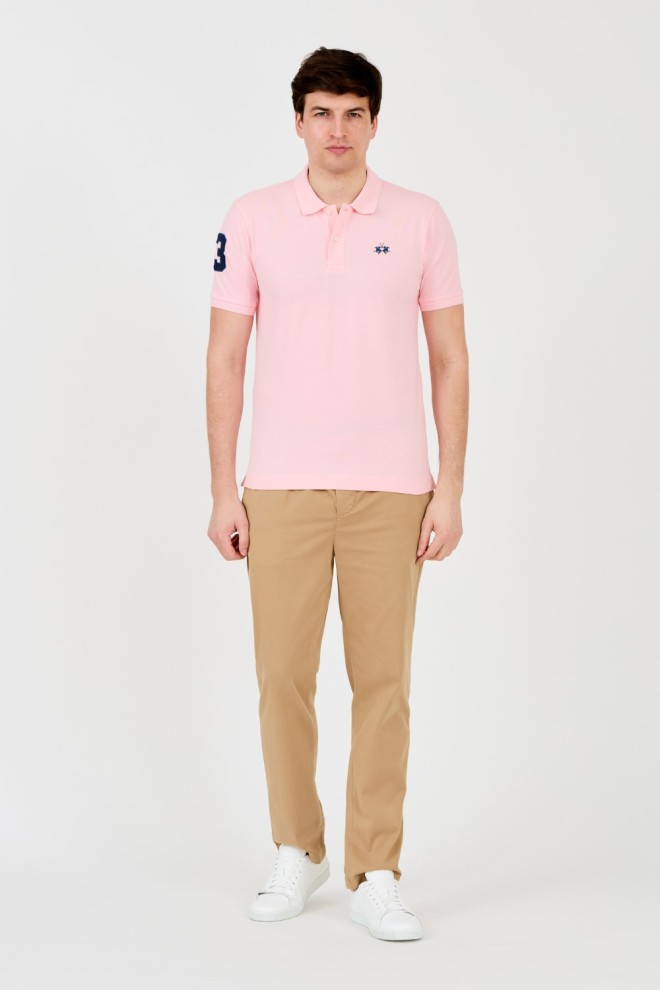 LA MARTINA Polo roz pentru bărbați cu logo mic