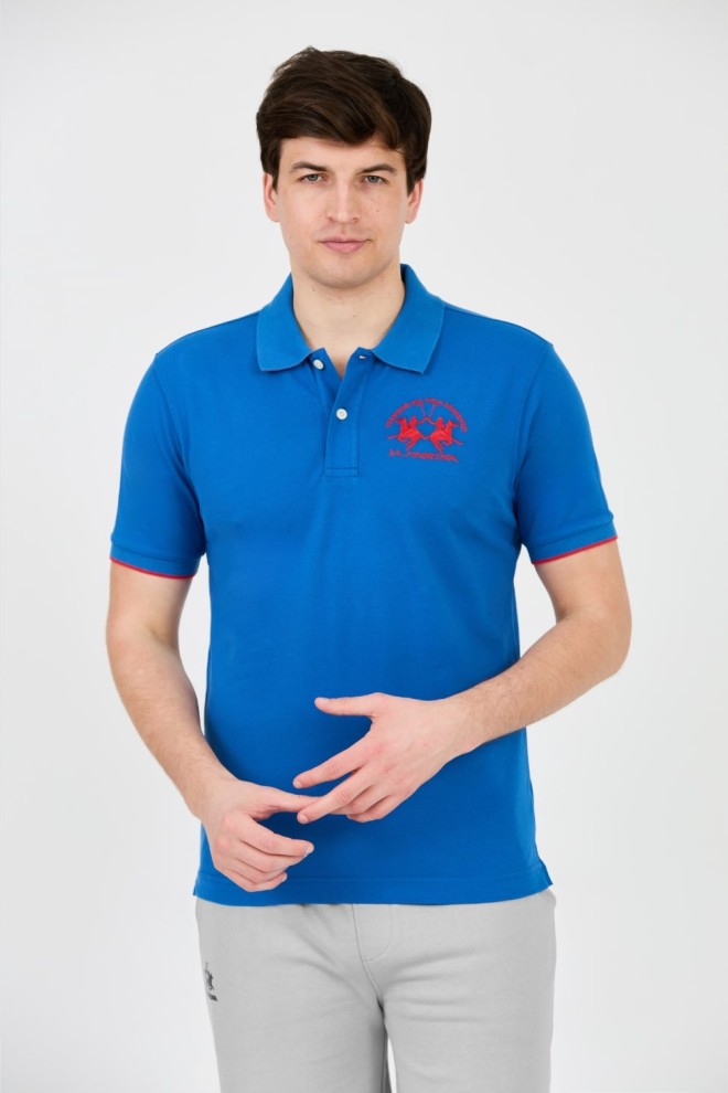 LA MARTINA Polo albastru pentru bărbați cu logo mare