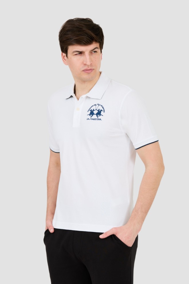 LA MARTINA Polo alb pentru bărbați cu logo mare