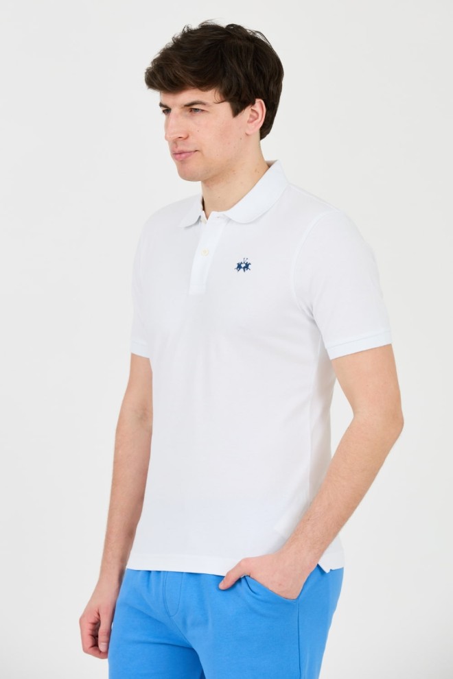 LA MARTINA Polo alb pentru bărbați cu logo mic