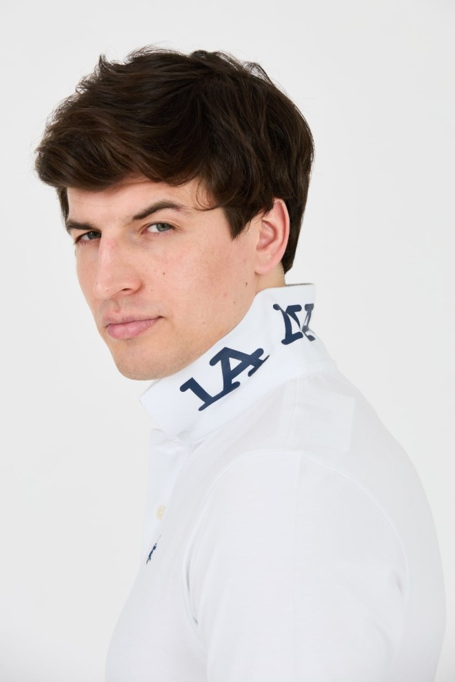 LA MARTINA Polo alb pentru bărbați cu logo mic
