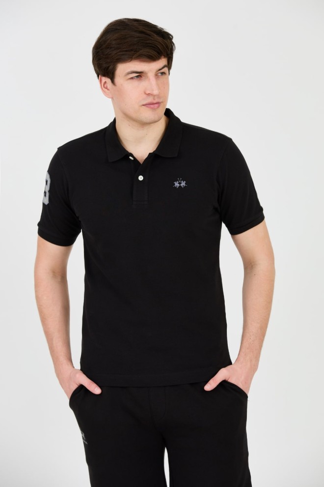 LA MARTINA Czarne męskie polo z małym logo