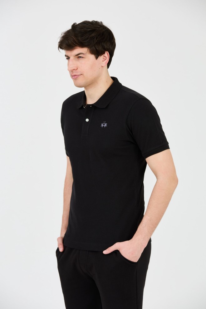 LA MARTINA Czarne męskie polo z małym logo