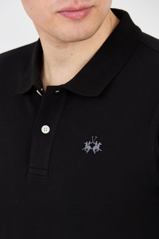 LA MARTINA Polo negru pentru bărbați cu logo mic