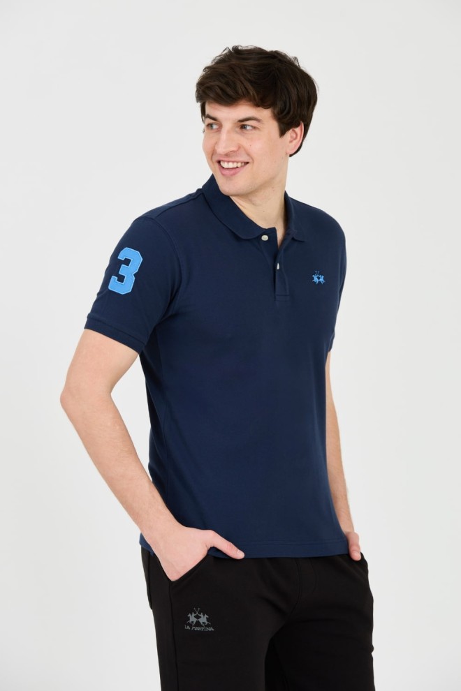 LA MARTINA Polo albastru marin pentru bărbați cu logo mic