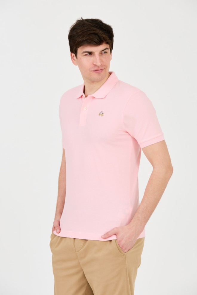 LA MARTINA Tricou roz pentru bărbați cu logo mic