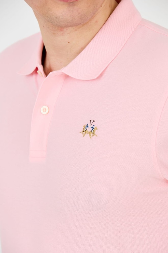 LA MARTINA Tricou roz pentru bărbați cu logo mic