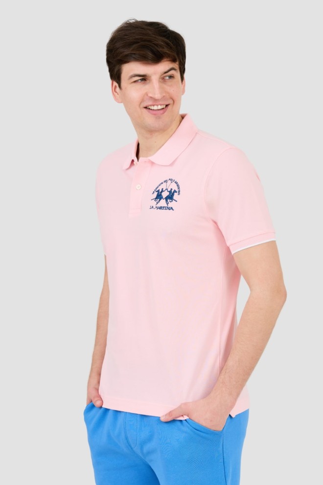 LA MARTINA Polo roz pentru bărbați cu logo mare