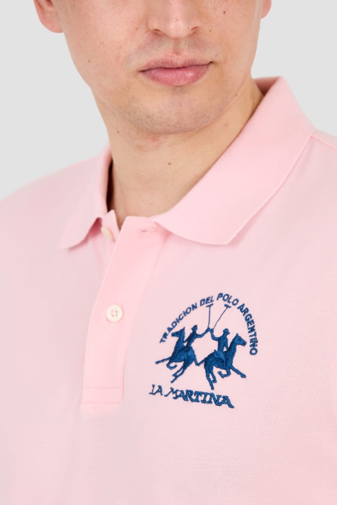 LA MARTINA Polo roz pentru bărbați cu logo mare