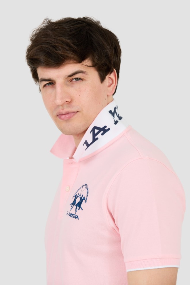LA MARTINA Polo roz pentru bărbați cu logo mare
