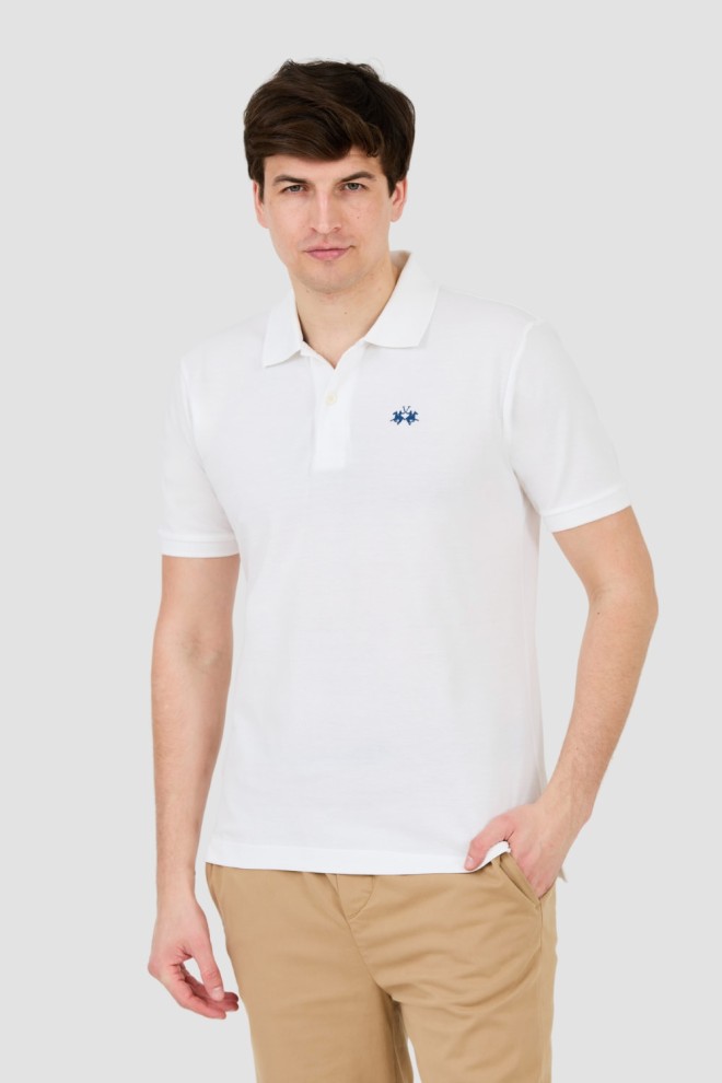 LA MARTINA Polo alb pentru bărbați cu logo mic